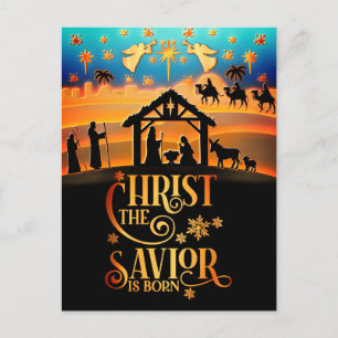 Christ The Savior Is Born" Nativity Christmas Holiday Postcard