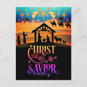 Christ The Savior Is Born" Nativity Christmas Holiday Postcard