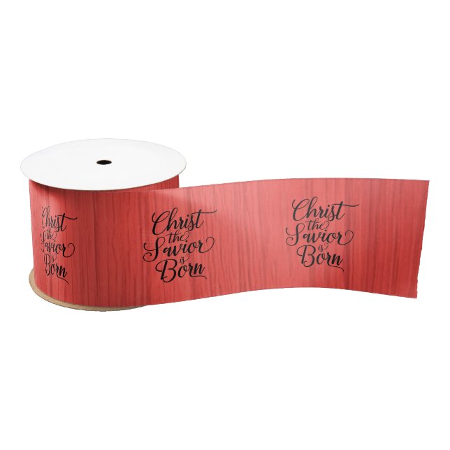 Christ the Saviour is Born Red Faux Wood Satin Ribbon (Spool)