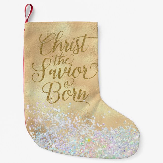 Christ The Saviour is Born Small Christmas Stocking (Front)