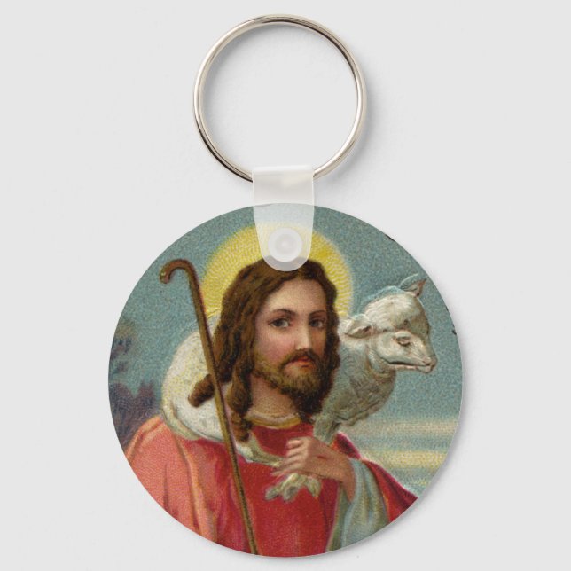 Christ the Shepherd with Lamb Vintage Easter Keychain (Front)