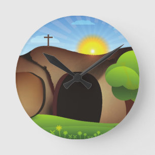 christ tomb round clock