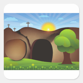 christ tomb square sticker