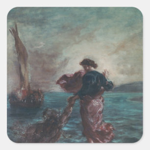 Christ walking on water square sticker
