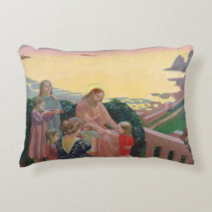 Christ with the Children, 1910 Decorative Pillow