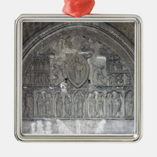 Christ with two angels and scenes from the life of metal ornament