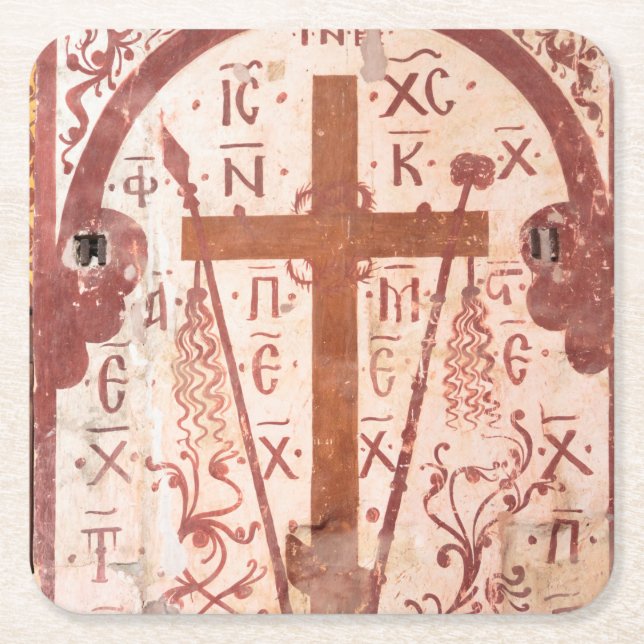 Christain Cross Artwork Square Paper Coaster (Front)