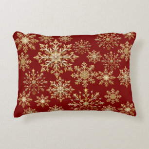 Christams Gold and Red Snowflake Accent Pillow