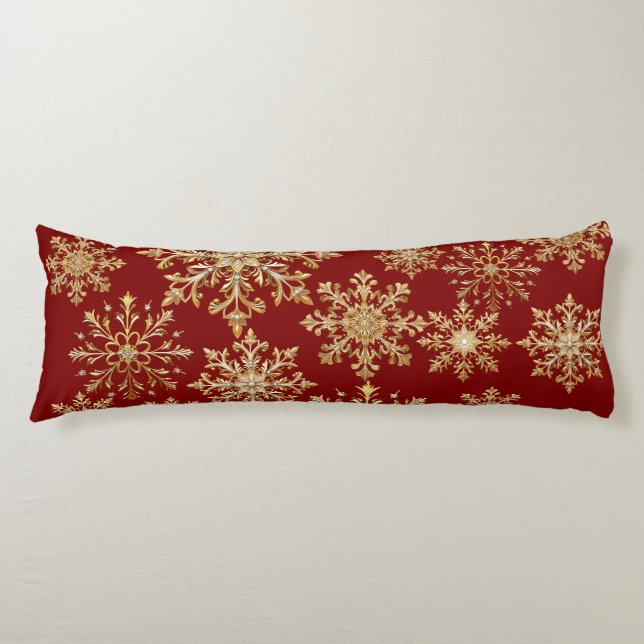 Christams Gold and Red Snowflake  Body Pillow (Front)