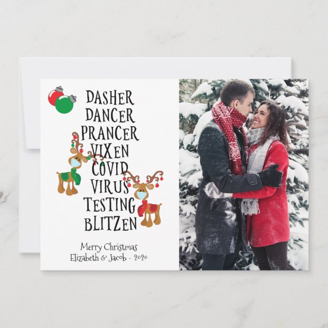 Christas Funny Photo Reindeer Face Mask Holiday Card (Front)
