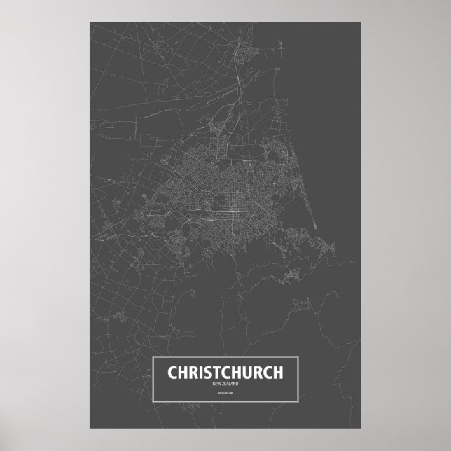 Christchurch, New Zealand (white on black) Poster (Front)
