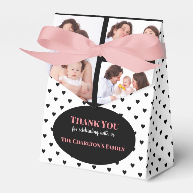 Christening 3 Sections Custom Photo Hearts Favor Box (Front Side)