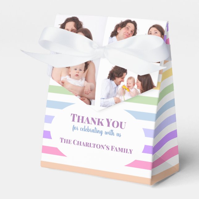 Christening 3 Sections Custom Photo Rainbow Favor Box (Front Side)