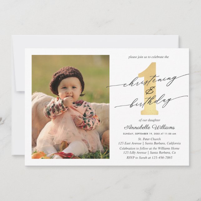 Christening And First Birthday Photo Invitation (Front)