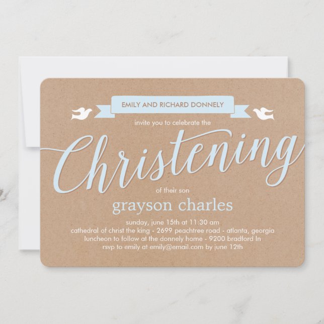 Christening Banner Baptism Invitation - Blue (Front)
