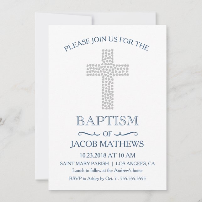 Christening, Baptême Invitation - Baby Boy Invitat (Devant)
