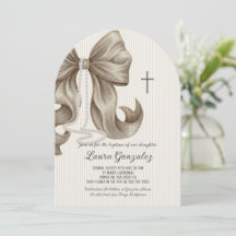 Christening Baptism Elegant Neutral Striped Bow 