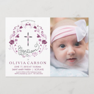 Christening, Baptism Photo Invitation with Cross