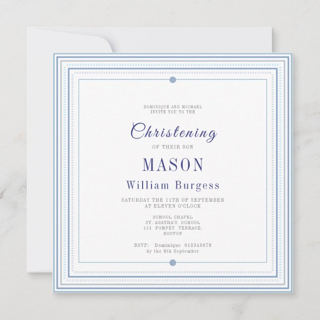 Christening Baptism Simple Script Blue Modern Announcement (Front)