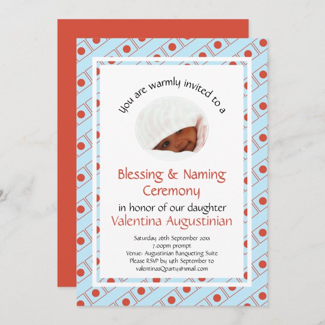 Christening | BLESSING NAMING | Coral Blue | Photo Invitation (Front/Back)
