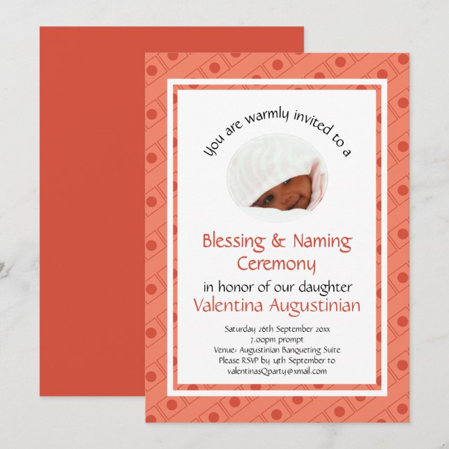 Christening | BLESSING NAMING | Coral Dots | Photo Invitation (Front/Back)