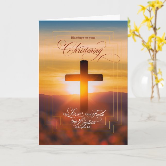 Christening Blessings Christian Cross and Ephesian Card (Yellow Flower)