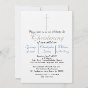 Christening Blue Triplets Invitations