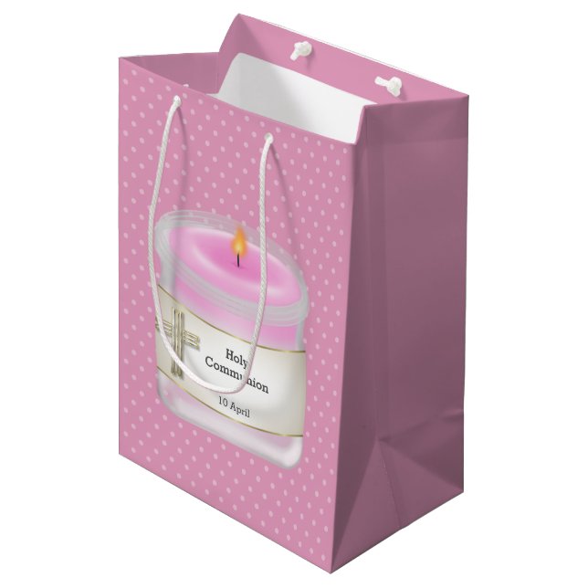 Christening candles girl * choose background colou medium gift bag (Front Angled)