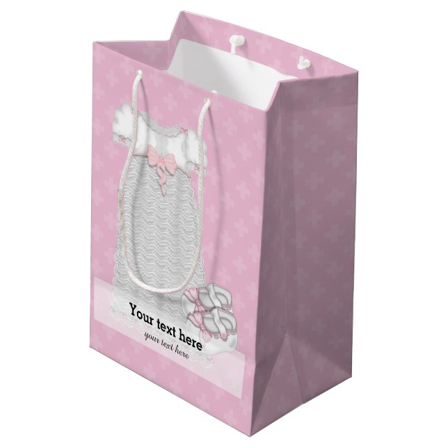 Christening * choose background colour medium gift bag (Back Angled)
