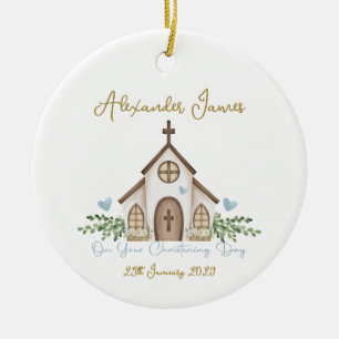 Christening Church Eucalyptus Leaves Photo Ceramic Ornament