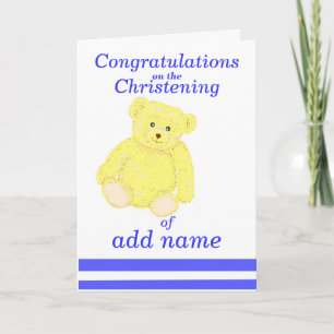 Christening congratulations card Boy name front