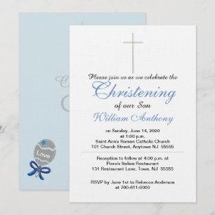 Christening Cross Blue Grey Invitation