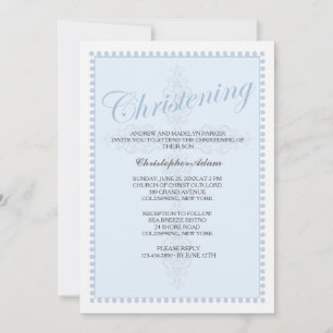 Christening Cross Blue Invitation