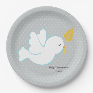 Christening dove * choose background colour paper plate
