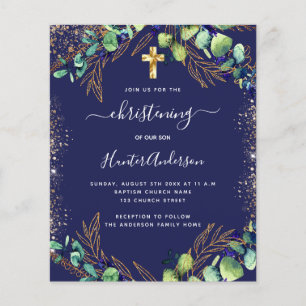 Christening eucalyptus greenery blue invitation