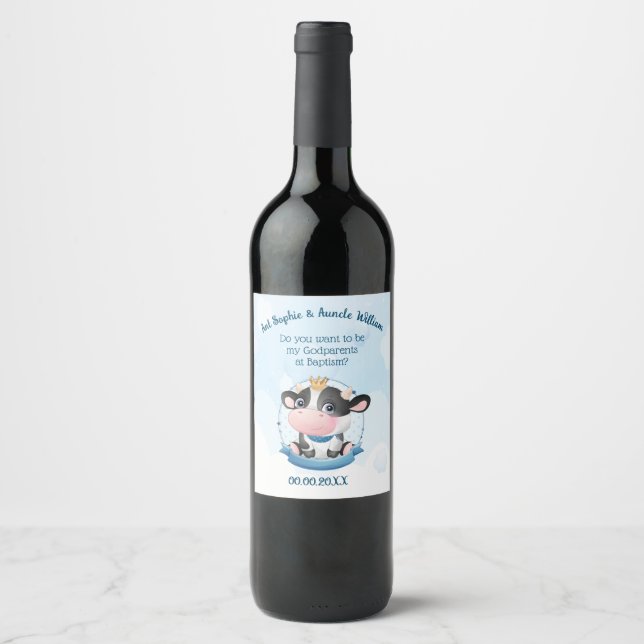 Christening Gift for Godparents Wine Label (Front)