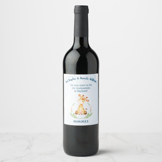 Christening Gift for Godparents Wine Label (Front)