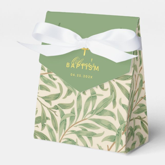 Christening Greenery William Morris Green Leaves Favor Box (Front Side)