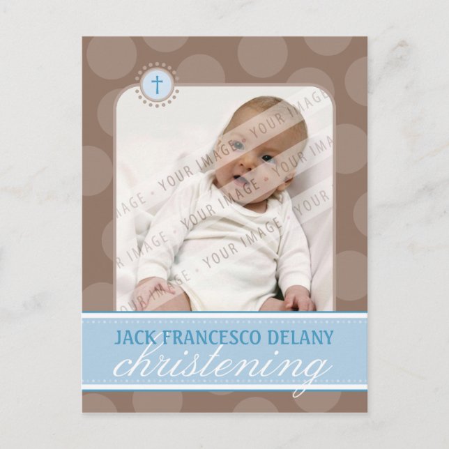 CHRISTENING INVITE :: polka dot - blue (Front)