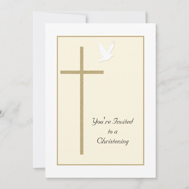 Christening Invite Template Cross and Dove (Front)