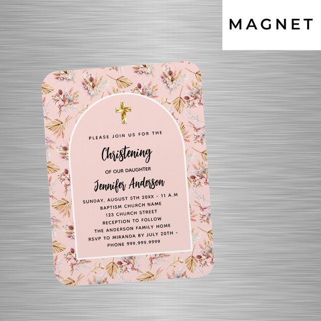 Christening pampas florals rose gold invitation magnet (Creator Uploaded)