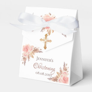 Christening pampas grass blush pink floral rose favor box