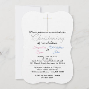 Christening Pink Blue Twins Invitation