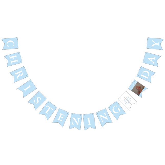 Christening Silver Cross Blue White Photo Bunting Flags (All)