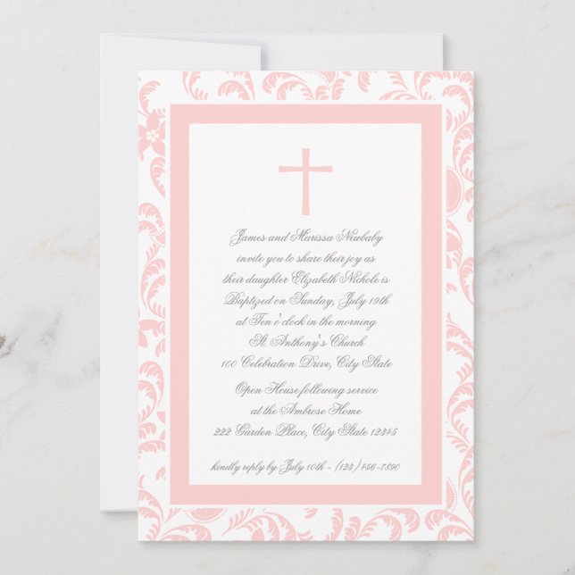 Christening Soft Pink Paisley Invitation (Front)