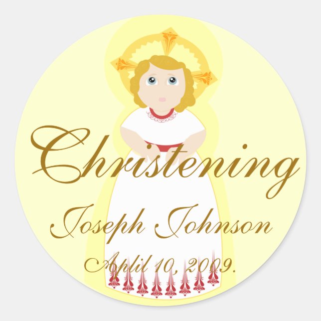 Christening Sticker-Customize Classic Round Sticker (Front)
