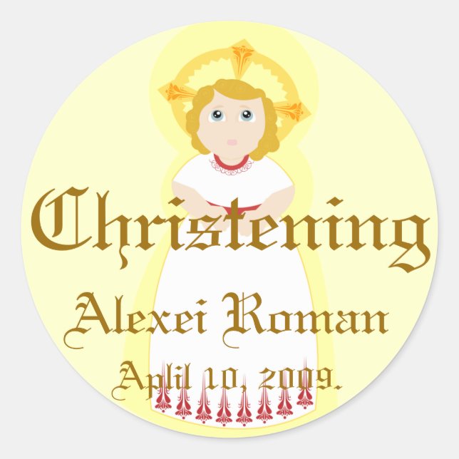 Christening Sticker-Customize Classic Round Sticker (Front)