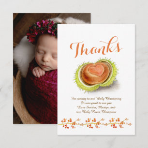 Christening thank you chestnut heart custom photo card