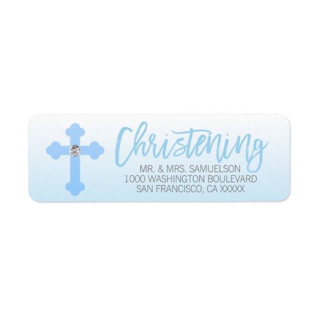 Christening White Blue Cross BOY Adresse de retour (Devant)