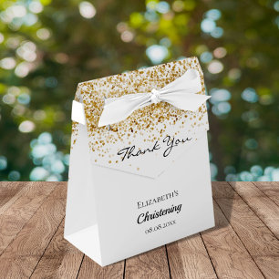 Christening white gold glitter thank you favor box